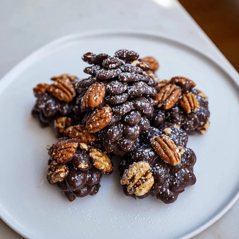 These chocolate-covered Pinecone Chocolate Nut Clusters are studded with toasty almonds and pecans.