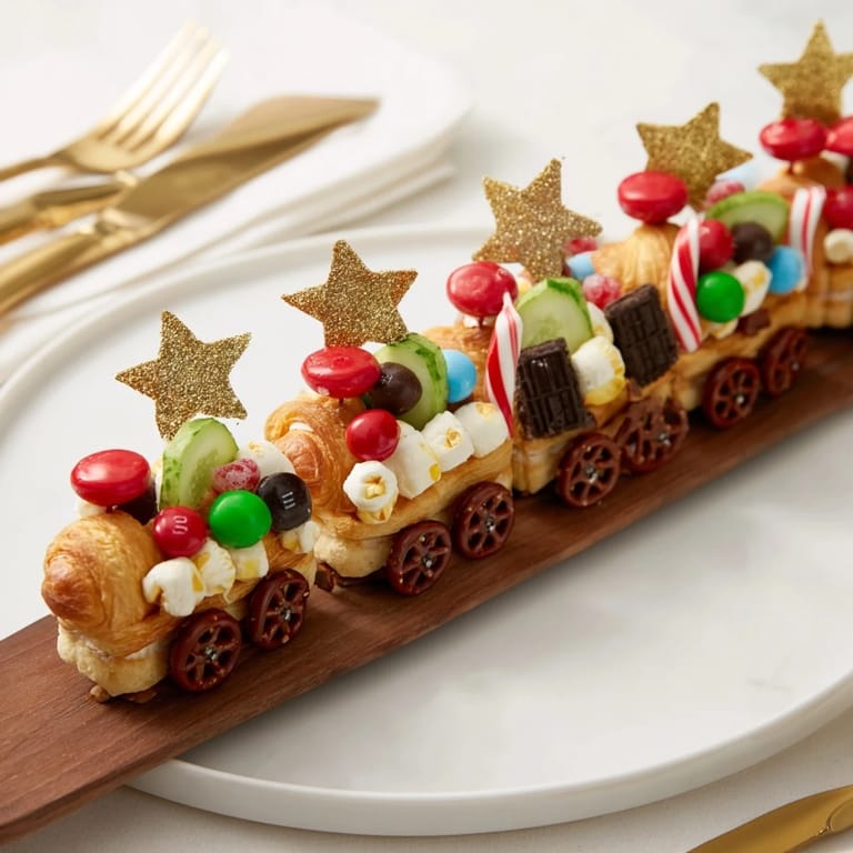 Delightful Polar Express Train Treat Board: Mini marshmallows, pretzels, and cheddar cheese await hungry guests.