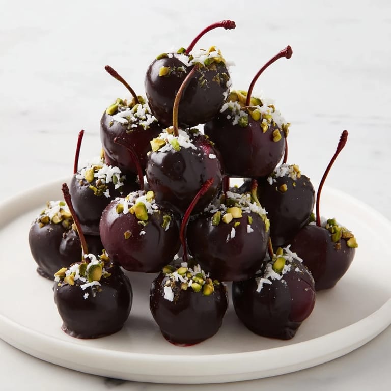 Delectable, glossy chocolate cloaks each cherry in these easy-to-make chocolate-covered cherry dessert bites.
