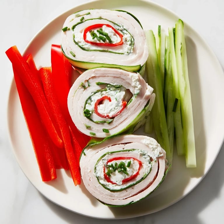 A platter of easy turkey roll-ups, featuring tender slices ready to be enjoyed as a snack.