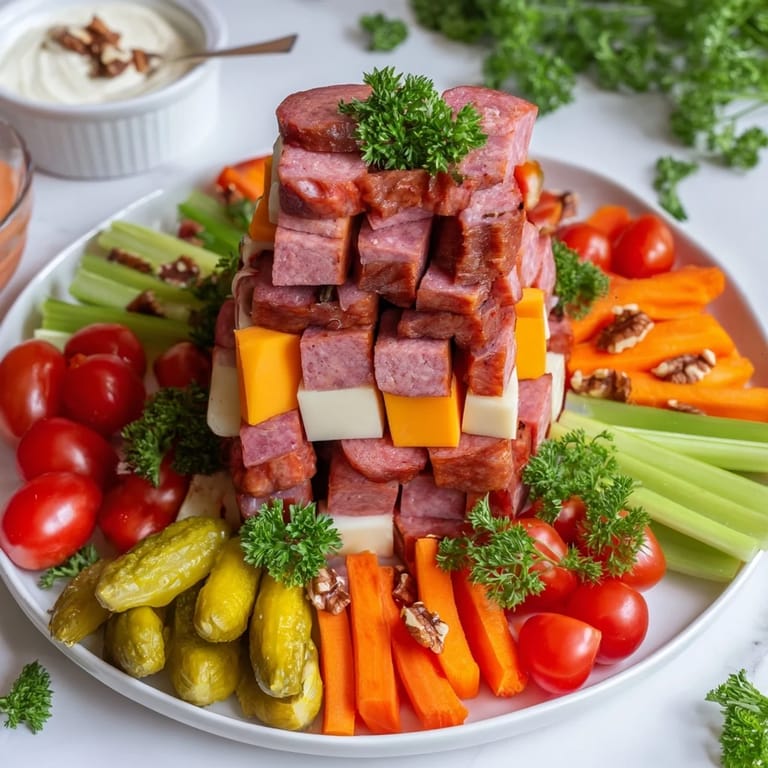 This savory Tailgate Party Power Stack features a delicious assortment of party snacks perfect for sharing.