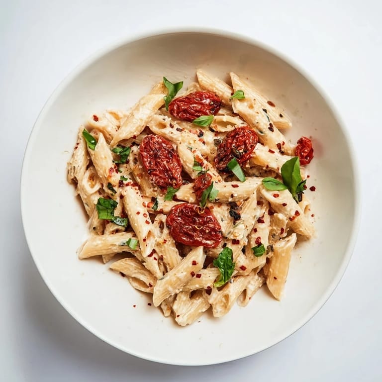 A close-up of creamy Boursin Cheese Pasta, showing a delicious, hearty main dish with juicy tomatoes.