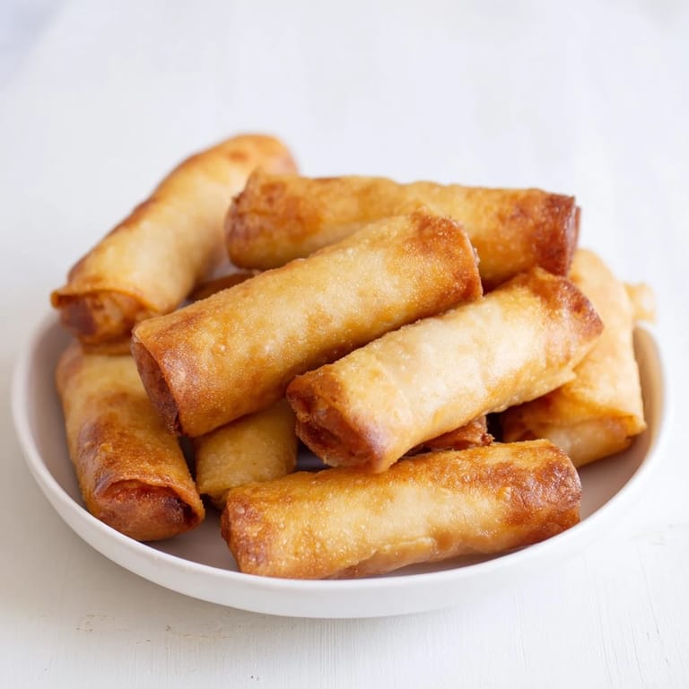 Air Fryer Chicken Lumpia Bites arranged with dipping sauce; imagine the delicious crunch and satisfying taste.