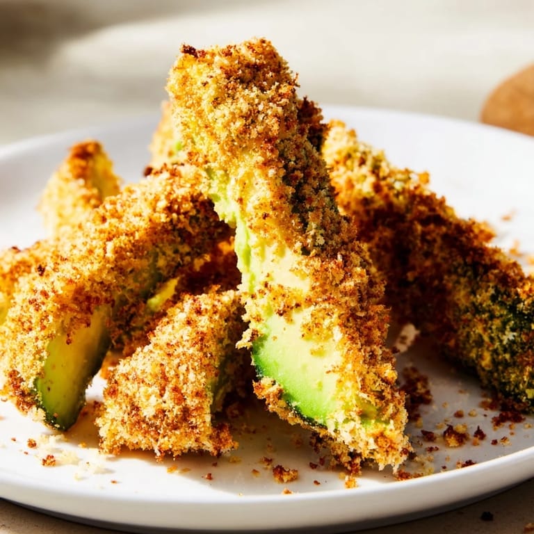 Perfectly golden and crunchy Crispy Baked Avocado Fries, ready to be enjoyed as a tasty appetizer.