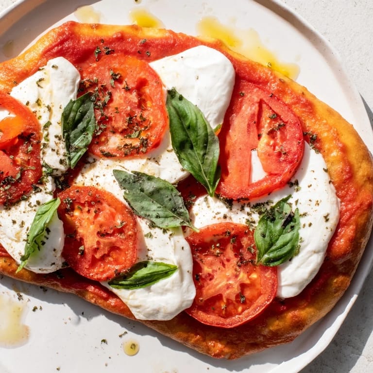 Enjoy a close-up of this delicious Quick Margherita Naan Pizza: a quick, easy Italian-Indian fusion.