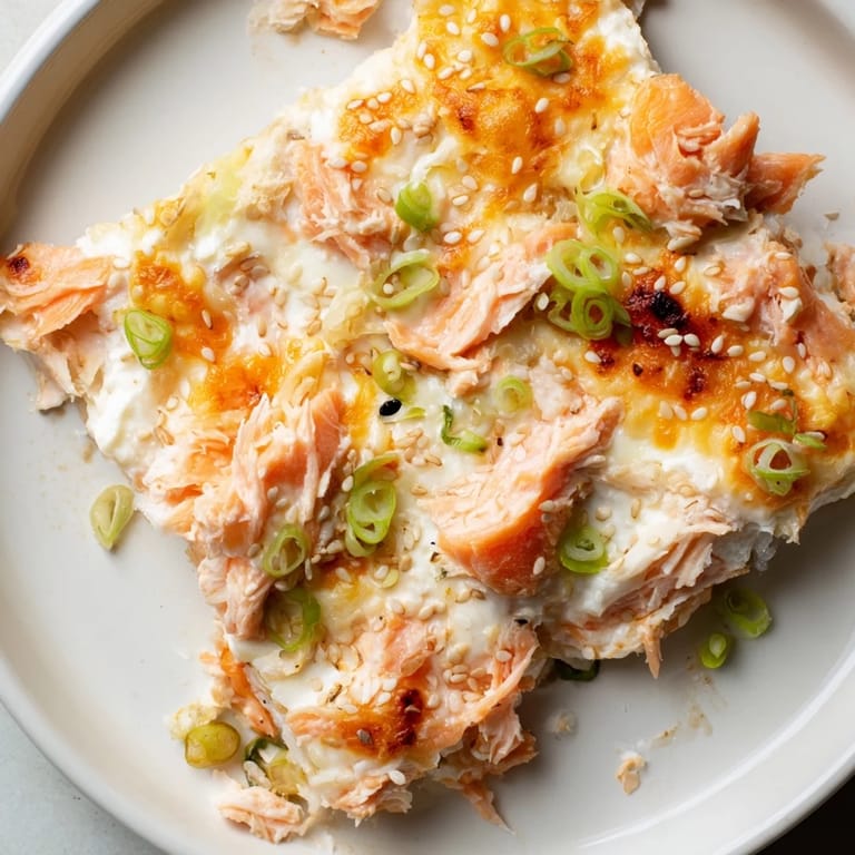 Hot, cheesy Creamy Salmon Sushi Bake: envision a beautiful, warm casserole ready to scoop with nori sheets.