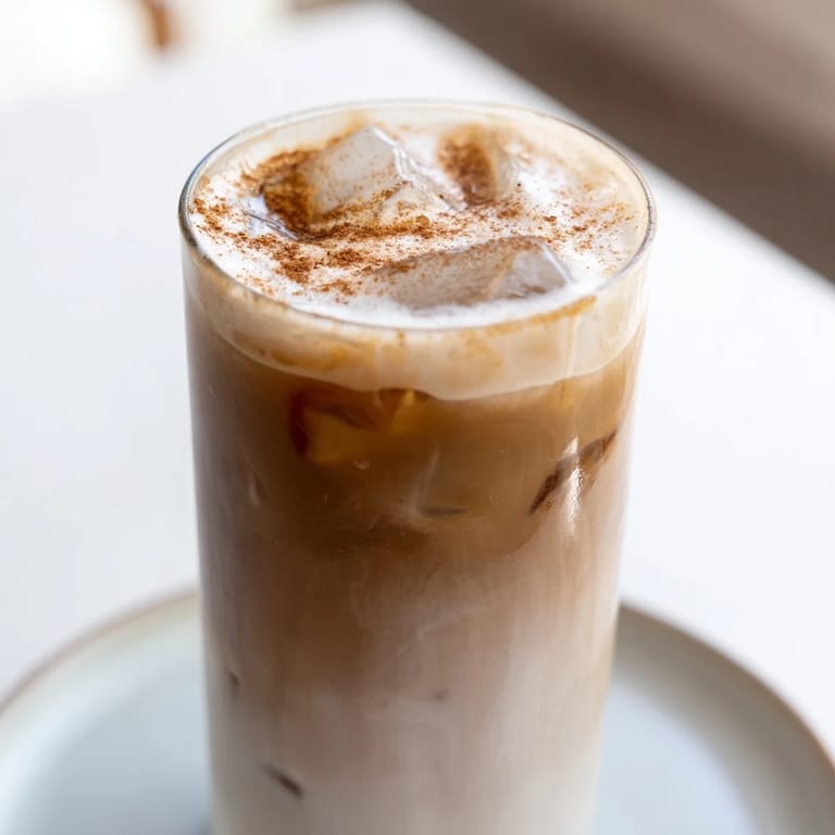 Delicious Iced Brown Sugar Oat Latte, showcasing layers of creamy oat milk and coffee, perfectly chilled.