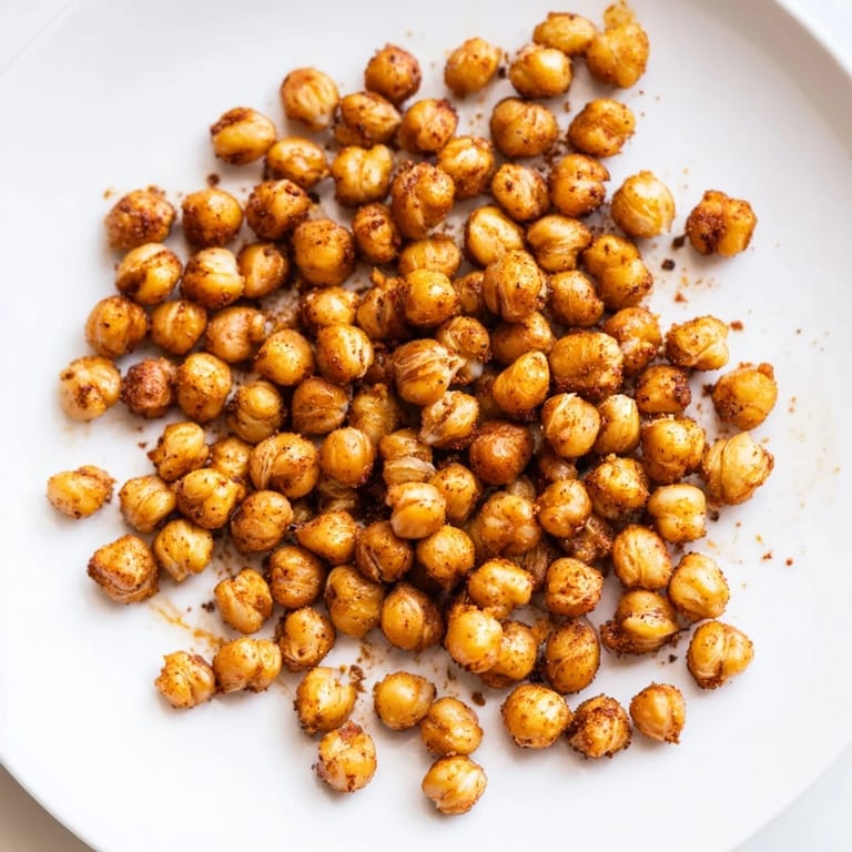 A close-up of crunchy Chickpea Snack—a healthy vegan snack seasoned with cumin and paprika.