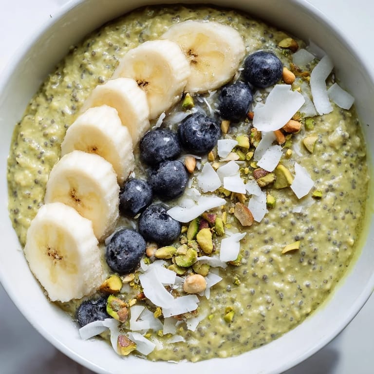Enjoy a spoonful of rich and flavorful matcha overnight oats, a delicious and easy morning meal.
