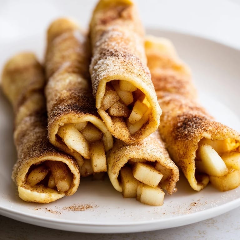 Warm Apple Pie Roll-Ups with a glistening, sugared crust, a quick dessert using tortillas and apple filling.