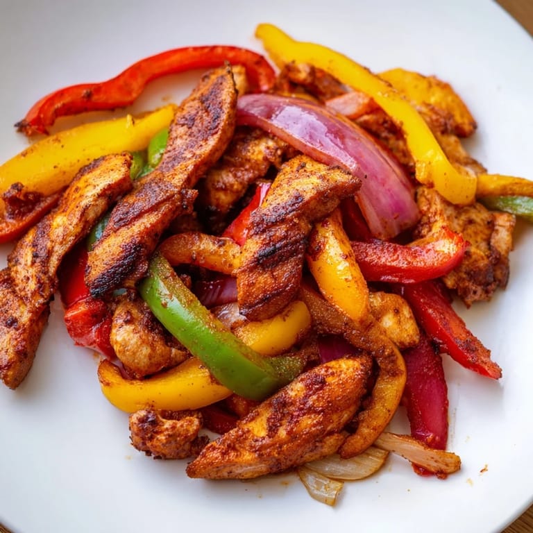 Delicious chicken fajita sheet pan meal: Savory chicken and peppers roasted with smoky spices, Tex-Mex delight.