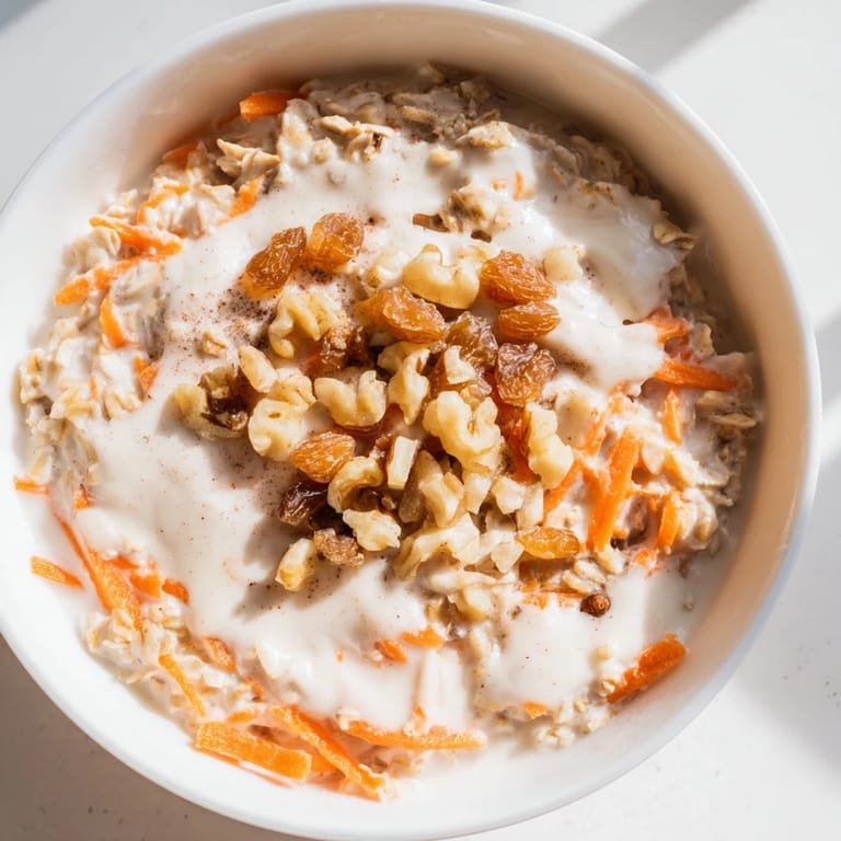 A spoonful of delicious Carrot Cake Overnight Oats, ready for a healthy and satisfying breakfast.