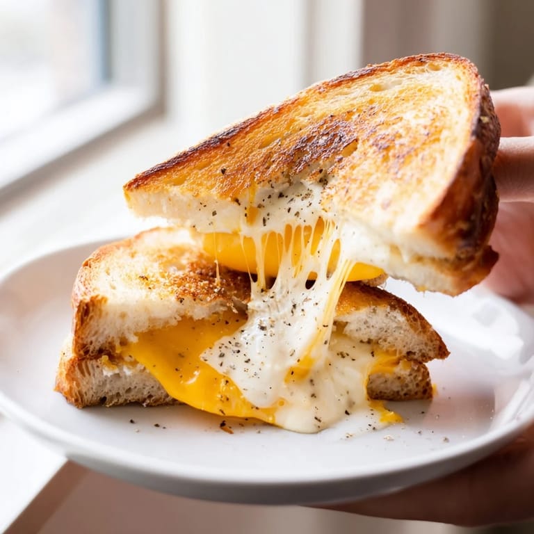 Indulge in this melty truffle oil grilled cheese; a decadent American comfort food sandwich.