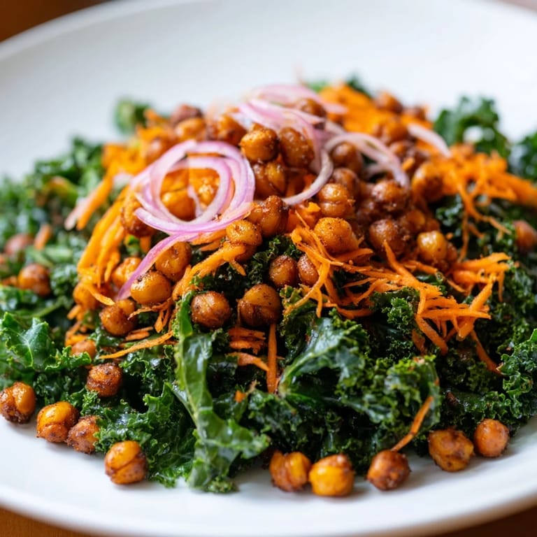 This flavorful kale salad with roasted chickpeas offers a satisfying crunch and bright, zesty flavors.