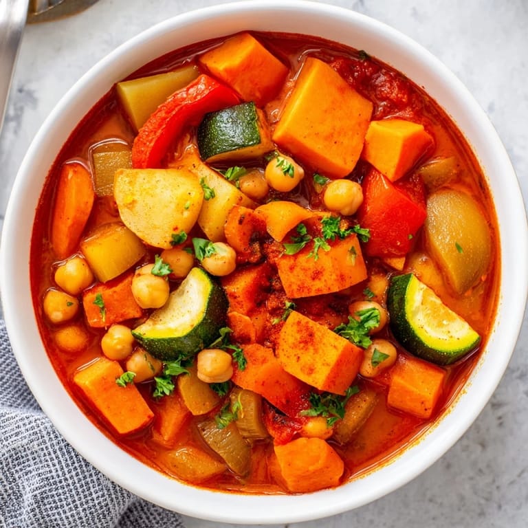 Rich and flavorful Hearty Vegan Sweet Potato Stew, ready to warm you on a cold night.