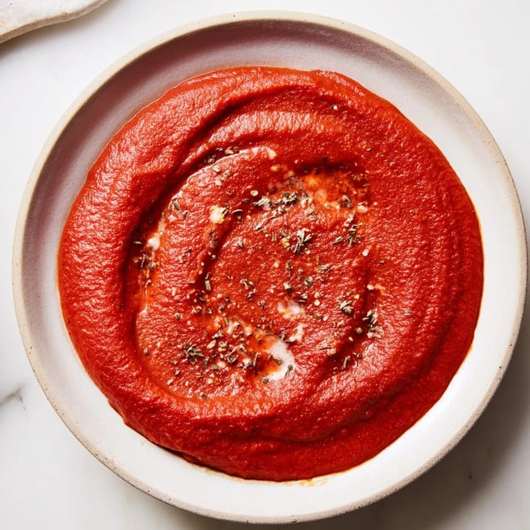 Picture a hearty bowl of pasta draped in easy Instant Marinara Hack, topped with fresh herbs.