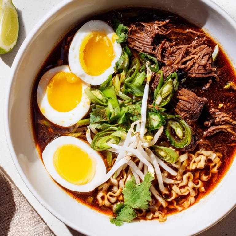 Imagine the rich, flavorful birria broth enveloping noodles in this flavorful ramen dish.