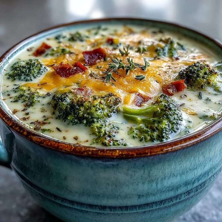 Freshly blended Roasted Broccoli Cheddar Soup in a white bowl shows a velvety texture with sautéed carrots and garlic.