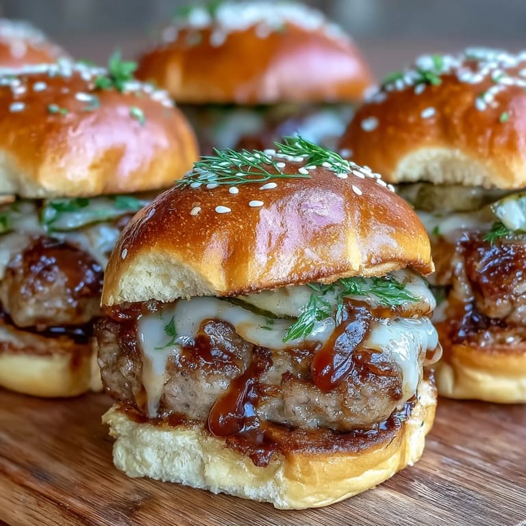 Toasted slider buns filled with juicy bratwurst patties, beer cheese, and caramelized onions, ready for game day.