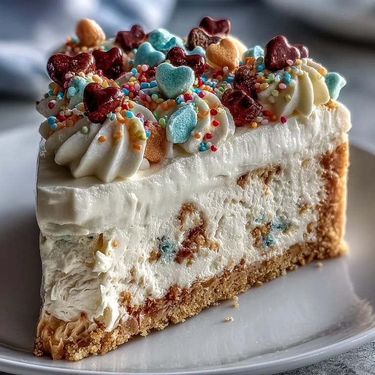 Sliced to reveal the silky cream cheese and airy whipped cream layers, the cake shines with a sweet candy heart garnish.