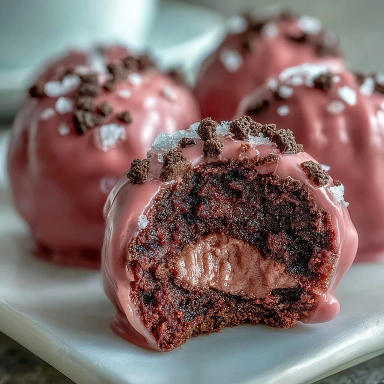 Pink candy coated Oreo Truffle Balls are elegantly plated on a dessert tray, perfect for Valentine's Day parties.