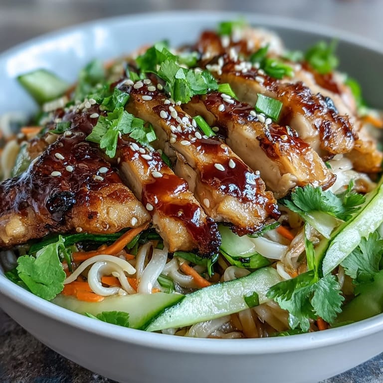 Fresh noodles and colorful veggies in a savory Asian Chicken Noodle Bowl.
