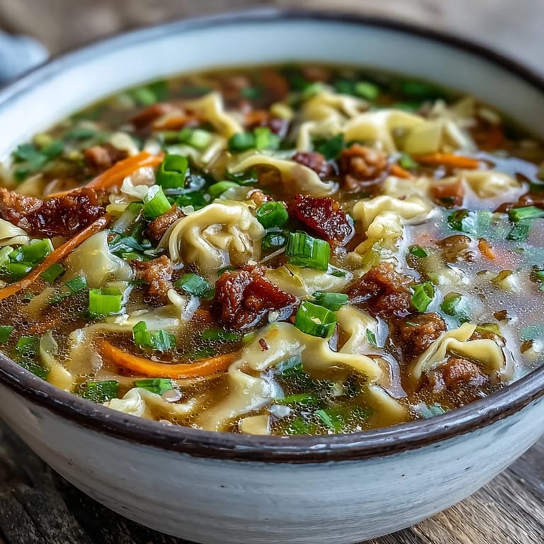 Deconstructed One-Pot Egg Roll Soup featuring tender pork, crisp veggies, and a comforting egg drop swirl.
