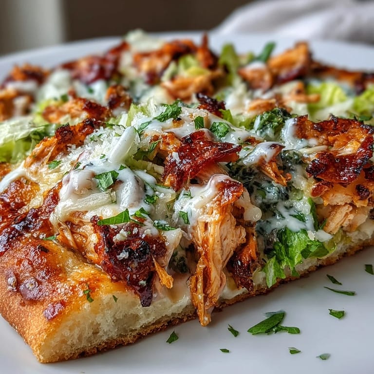 Crispy-edged Garlic Naan Chicken Caesar Pizzas are served hot from the oven on a rustic board.