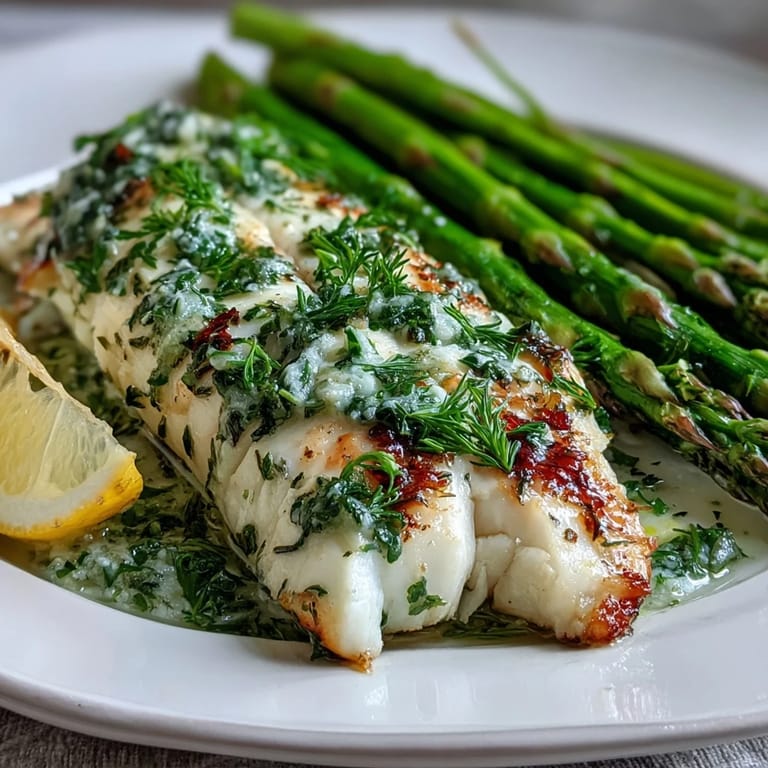 Flaky tilapia baked with zesty lemon and fresh herbs, served alongside crisp steamed asparagus for a healthy meal.