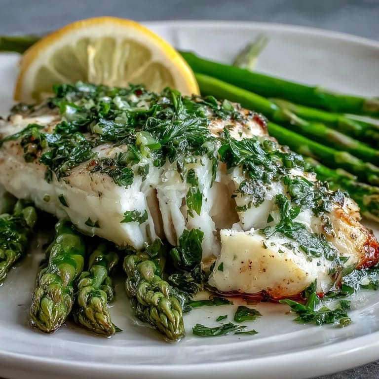 Golden-baked tilapia with bright lemon-herb seasoning, paired with vibrant steamed asparagus for a light, flavorful dinner.