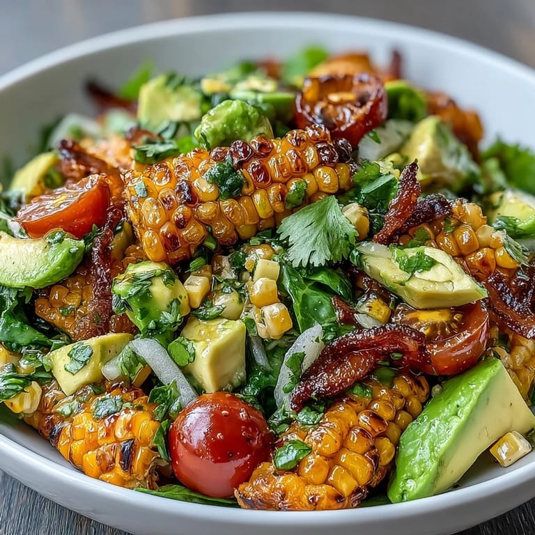 Creamy avocado, sweet corn, and cherry tomatoes shine in this Summer Corn, Tomato, and Avocado Salad with Lime Vinaigrette, perfect for light meals or BBQs.