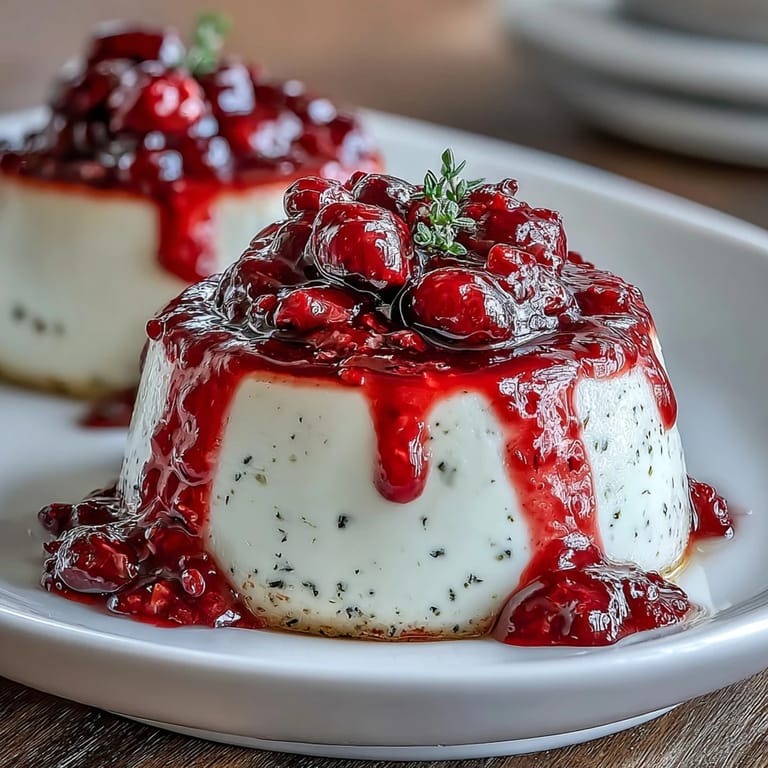 Luxurious Italian cardamom panna cotta infused with warm spice, served chilled with a vibrant mixed berry topping.