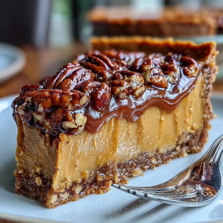 Rich and creamy candied yams pie featuring a nutty pecan crust, perfect for holiday gatherings and seasonal celebrations.