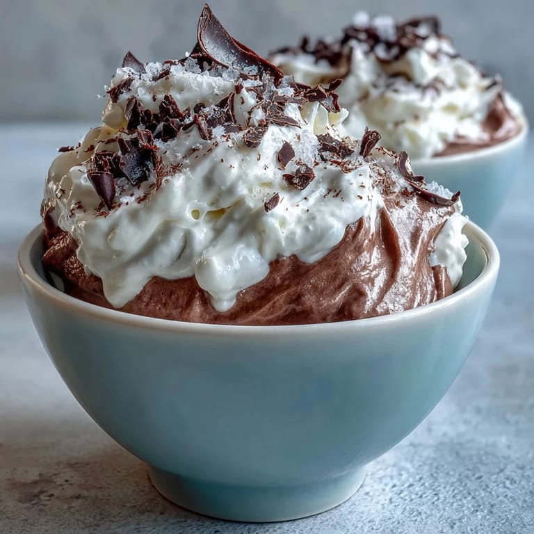 Creamy chocolate yogurt mousse with sea salt, whipped to fluffy perfection and ready to enjoy as a healthy dessert.