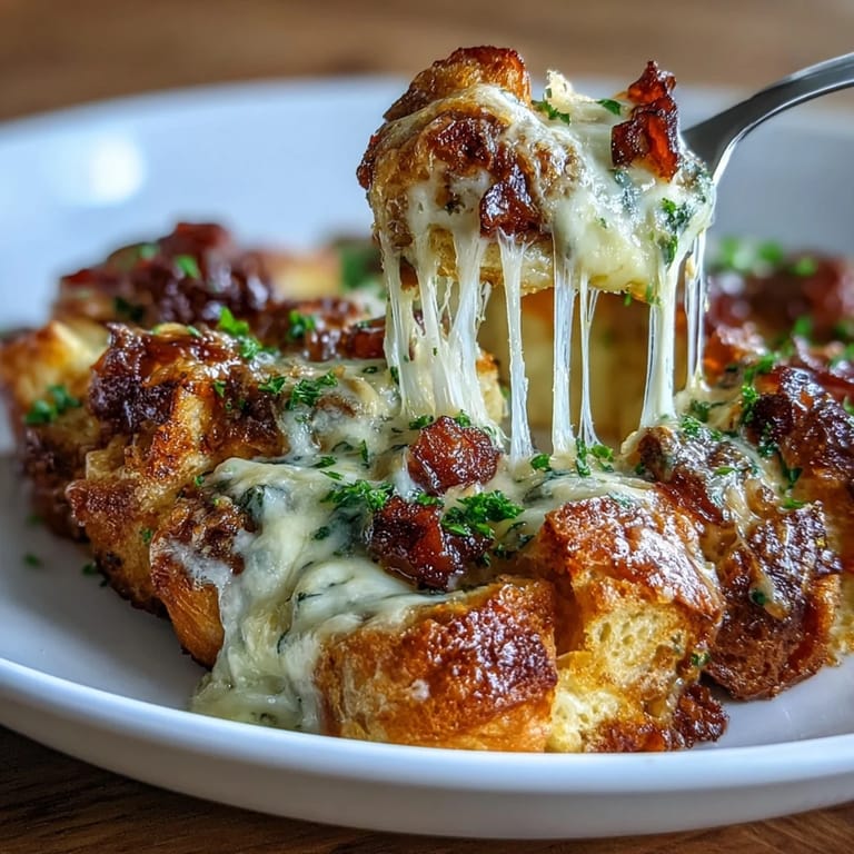 Easy ham and cheese croissant casserole with tender croissants, savory ham, and bubbling cheddar, baked until golden and delicious.