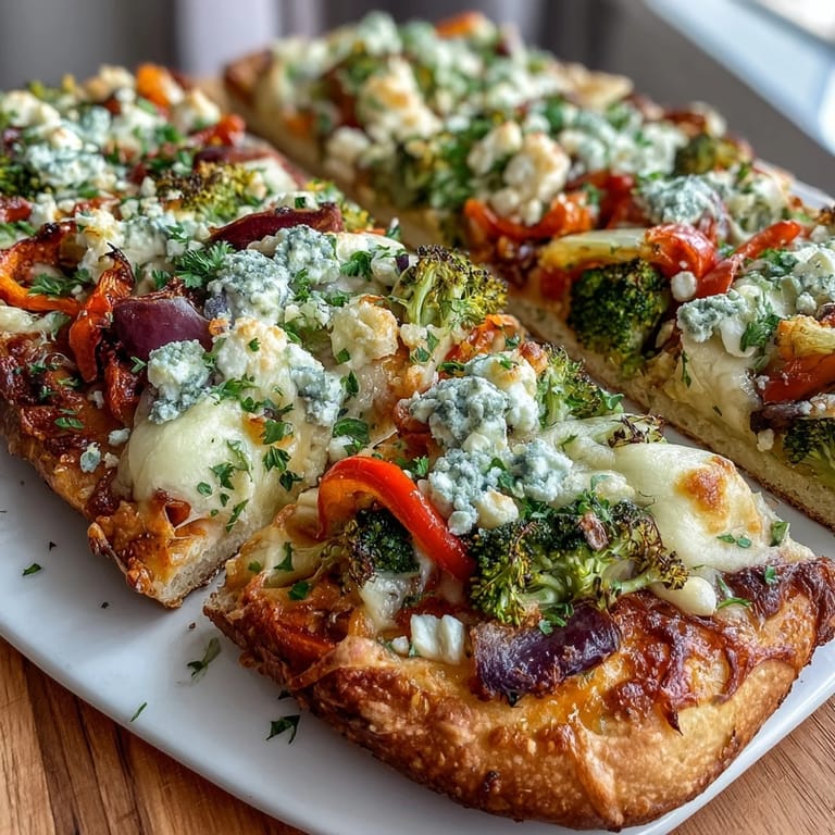 Vibrant St. Patrick's Day rainbow veggie flatbread pizza featuring a colorful vegetable medley on cheesy naan crust.  