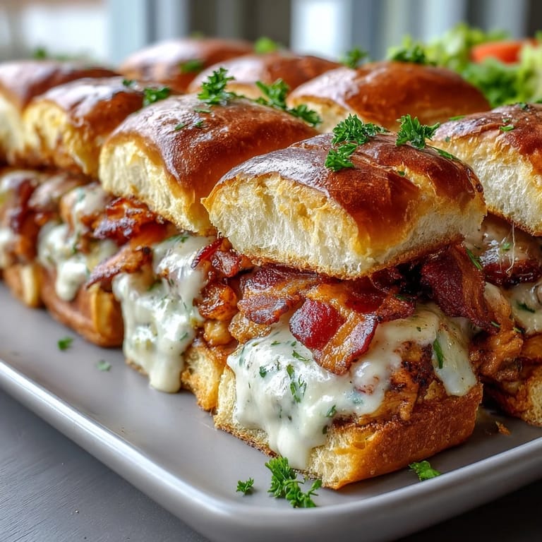 Indulgent Kentucky Derby Hot Brown Sliders on Brioche Buns: each mini sandwich features layers of turkey, tomato, and rich cheese sauce, broiled to bubbly perfection.