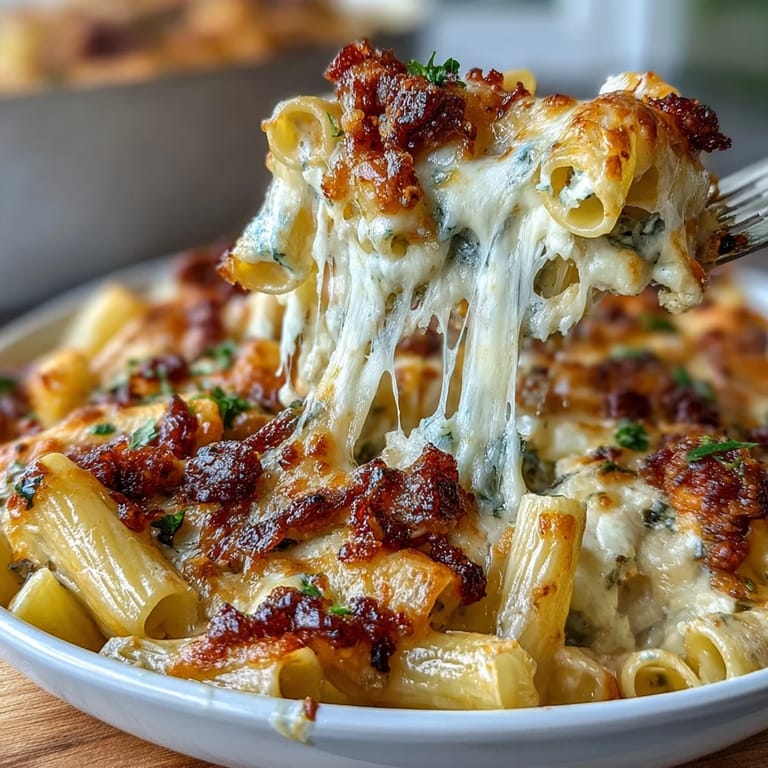 Creamy, comforting One-Pot Cheesy Pasta Bake featuring melted mozzarella and cheddar over al dente pasta.