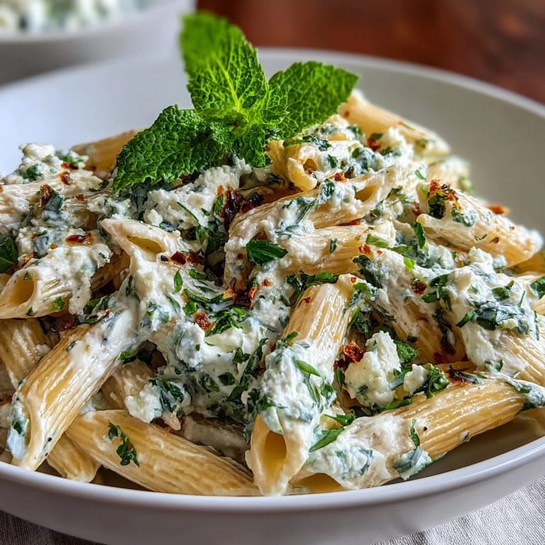 A serving of pea and ricotta pasta in a white bowl, sprinkled with Parmesan and black pepper.