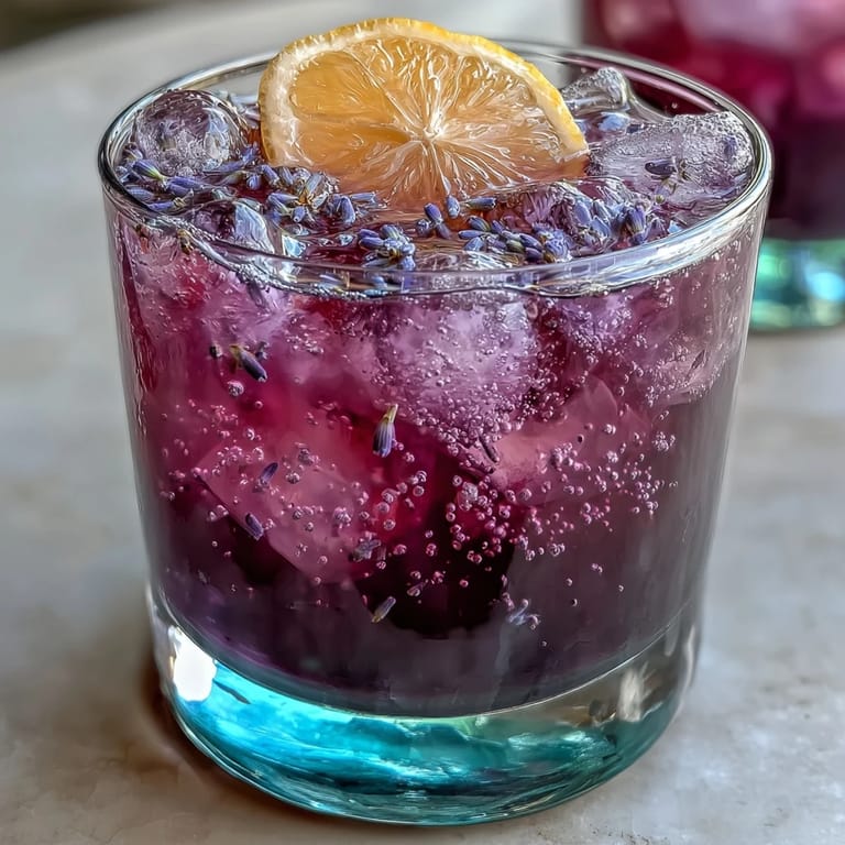 Refreshing Purple Rain Lavender Lemonade Refresher boasts lavender, lemon, and grape juice.