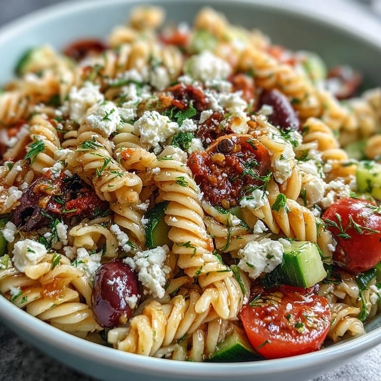 Taste of Greece: refreshingly cool pasta salad with bright, savory ingredients.