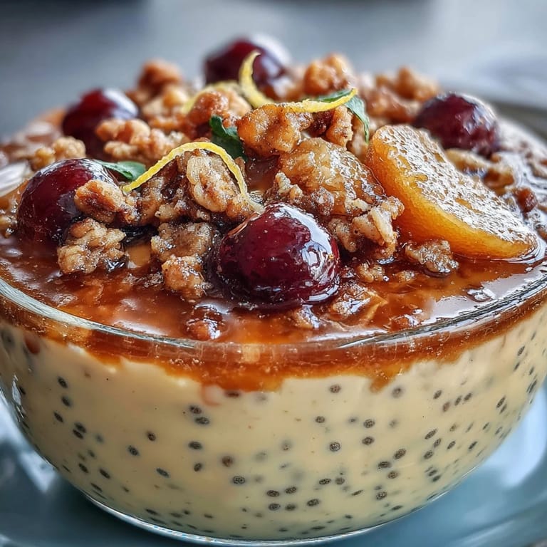Layered lemon chia pudding parfait topped with fresh raspberries and crunchy granola for a bright breakfast treat.
