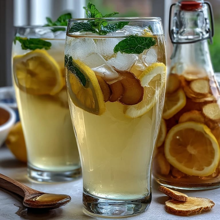 Homemade Sparkling Fermented Lemonade in swing-top bottles, showing natural bubbles and a vibrant citrus aroma.