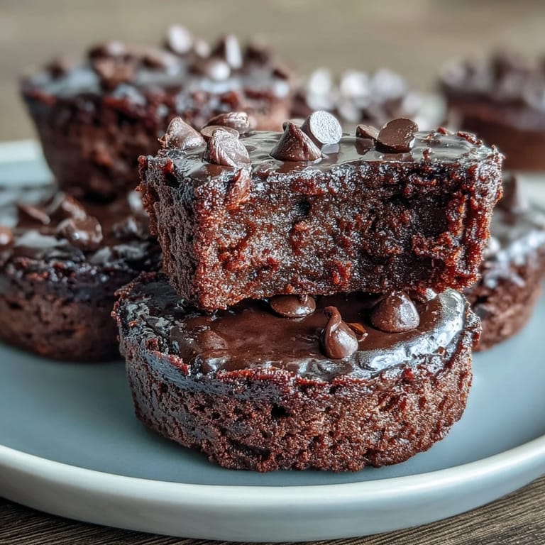Rich chocolate Fiber-Maxxing Bean Brownie Bites, baked golden, sprinkled with chips.