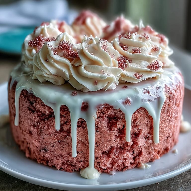 A festive Rosé Velvet Cake, perfect for bridal parties, adorned with edible gold.
