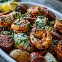 Onion boil shrimp and sausage foil packets with tender potatoes, juicy shrimp, and smoky sausage seasoned with Cajun spices.