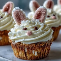 Easter Bunny Carrot Cake Cupcakes with creamy frosting and marshmallow bunny ears, perfect for festive spring celebrations.