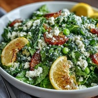 Bright Lemon Vinaigrette Spring Salad with Radishes and Peas, a vibrant mix of crisp greens, sweet peas, and zesty lemon dressing.  
